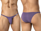 Clever Moda lilac Cronos briefs with thin side straps shown from front and back.