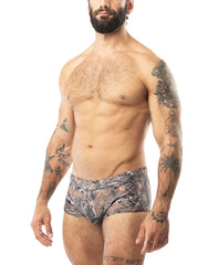 Core square cut timber camouflage men’s briefs in gray brown and black tones with a comfortable fit