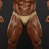 Beige athletic briefs with a snug form-fitting design from MetroMaleWear posingwear core gold posing suit