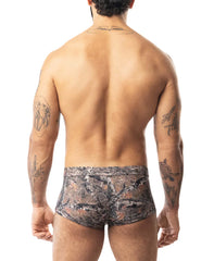 Core square cut timber camouflage men’s briefs with earthy tones and subtle mesh texture for comfort and style