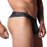 Denim Black Thong front view by Gigo Underwear