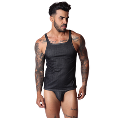 Denim Black Tank on model by Gigo Underwear