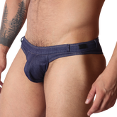 Denim Blue Thong front view by Gigo Underwear
