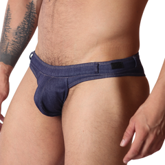 Denim Blue Thong front view by Gigo Underwear