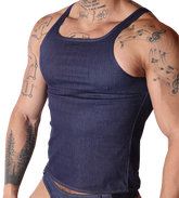 Denim Blue Tank front view by Gigo Underwear