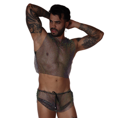 Diamond Black Crop Top on model by Gigo Underwear
