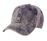 Vintage washed cotton cap in faded gray denim with six-panel design and visible stitching for casual wear