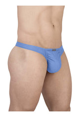 Blue mens thong with smooth cotton fabric and small brand tag on waistband from ergowear ew1730 feel gr8 collection