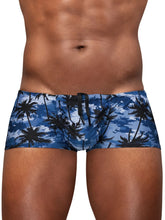 Ergowear ew1825 feel sw dark blue palms swim trunks with blue and black palm pattern and drawstring waistband