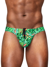 Green tropical leaf-patterned aqua swim bikini with black drawstring by ergowear ew1828 feel sw for swim use