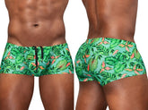 Ergowear ew1829 feel sw aqua-leaves swim trunks with vibrant tropical teal green leaf pattern and orange accents