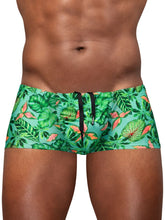 Ergowear ew1829 feel sw aqua-leaves swim trunks with green tropical leaf pattern and black drawstring for swimming