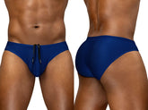 Navy blue ergo wear ew1833 x4d swim bikini trunks with black drawstring ties for swimming and beach use