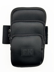 Black fk sport neoprene armband with three zippered pockets and textured fabric finish for secure storage