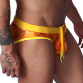 Floral Yellow Swim Brief front view by Gigo Underwear