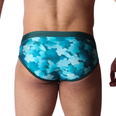 Floral Blue Swim Brief back view by Gigo Underwear