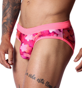 Floral Fuchsia Swim Brief front view by Gigo Underwear