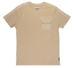 Beige gtl4 pocket t-shirt with short sleeves chest pocket and subtle diagonal stripe detailing