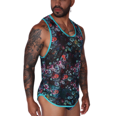 Garden Blue Tank front view by Gigo Underwear