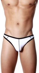 White and black groovin underwear accent thong with sleek minimalist design shown from the back side