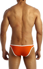 Bright orange groovin underwear accent v cut bikini swim trunks with white trim for casual beachwear