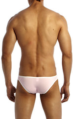 A sleek translucent white groovin underwear accent v cut bikini with smooth form fitting design in pink