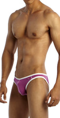 Groovin underwear accent v cut bikini in purple and white with a sleek form fitting athletic brief design