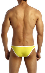 Bright yellow groovin underwear accent v-cut bikini briefs with white trim designed for comfortable everyday wear