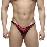 MetroMaleWear IFBB PRO deep red velvet thong with subtle texture for posing wear front view