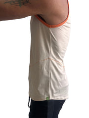 Cream-colored tank top the perfect tank sand beige with orange ribbed trim and subtle stitching details