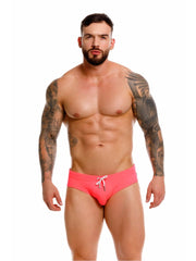 Jor 2387 travel swim briefs in vibrant candy pink with white drawstring tie for comfortable beachwear