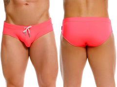 Bright pink jor 2387 travel swim briefs with a white drawstring tie designed for comfortable swimming