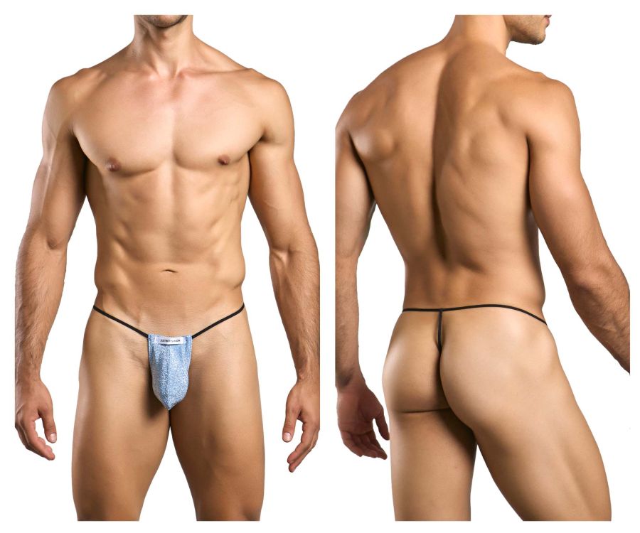 Blue textured fabric thong with black elastic waistband from JUSTIN+SIMON XSJ02 classic g-string lurex blue