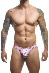 Pink patterned briefs with floral and bow designs from justin simon xsj03 classic thongs color coquette collection