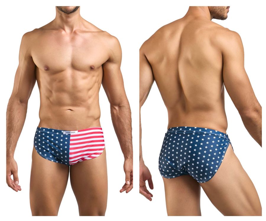 Justin simon xsj09 running shorts in blue and red usa flag colors with white stars on stretchy fabric