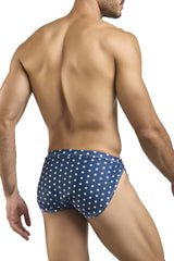 Blue swim trunks by justin simon with white star pattern usa flag design suitable for running and casual wear
