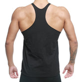 Black racerback tank top with sleek form-fitting design by metromalewear for gym workouts in black