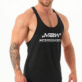 Black MetroMaleWear MetroMuscleWear gym tank top m1027-20 with white logo and text front view