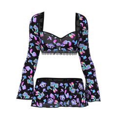 Ensemble haut court, jupe et string en soie magique