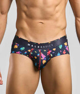 Malebasics new hipster brief black splash with colorful paint splatter pattern on a black base for men