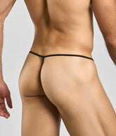 Black sheer t back thong with thin sleek design showing the back side by mob mens underwear