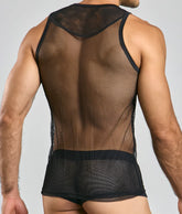 Black mesh tank top mob fishnet tanktop with sheer breathable fabric and reinforced black trim on neckline and waistband