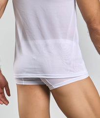 White mob lace tank top with subtle textured pattern and form-fitting design for casual wear
