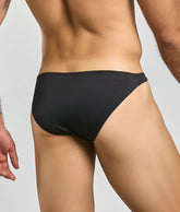 Toucan bikini for men black sleek form-fitting swim trunks with smooth fabric finish for swimming and beachwear