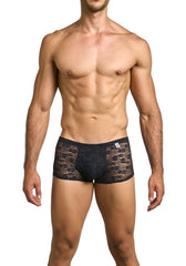 Malebasics mbl84 classic pouch trunks in black lace boxer briefs with subtle pattern and branded waistband tag
