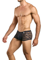 Malebasics mbl84 classic pouch trunks in black lace with a subtle pattern made of delicate lace fabric