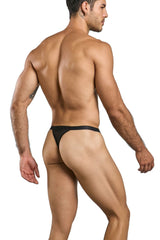 Black mesh male basics mbl85 y sexy thong with a smooth form-fitting design showing the back side of the product