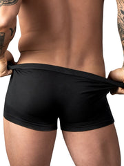 Male Power Eco Cozy Pouch short trunks in black, featuring a fitted, low-rise style with a solid fabric finish.