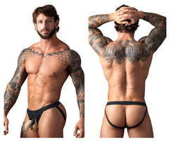 Male Power 348-304 Offener Jockstrap mit offener Vorderseite, elastischer Penisring, Farbe Schwarz