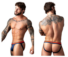 Male power 349-299 soo cumfy jockstrap in navy with blue and orange contoured athletic briefs for support and comfort